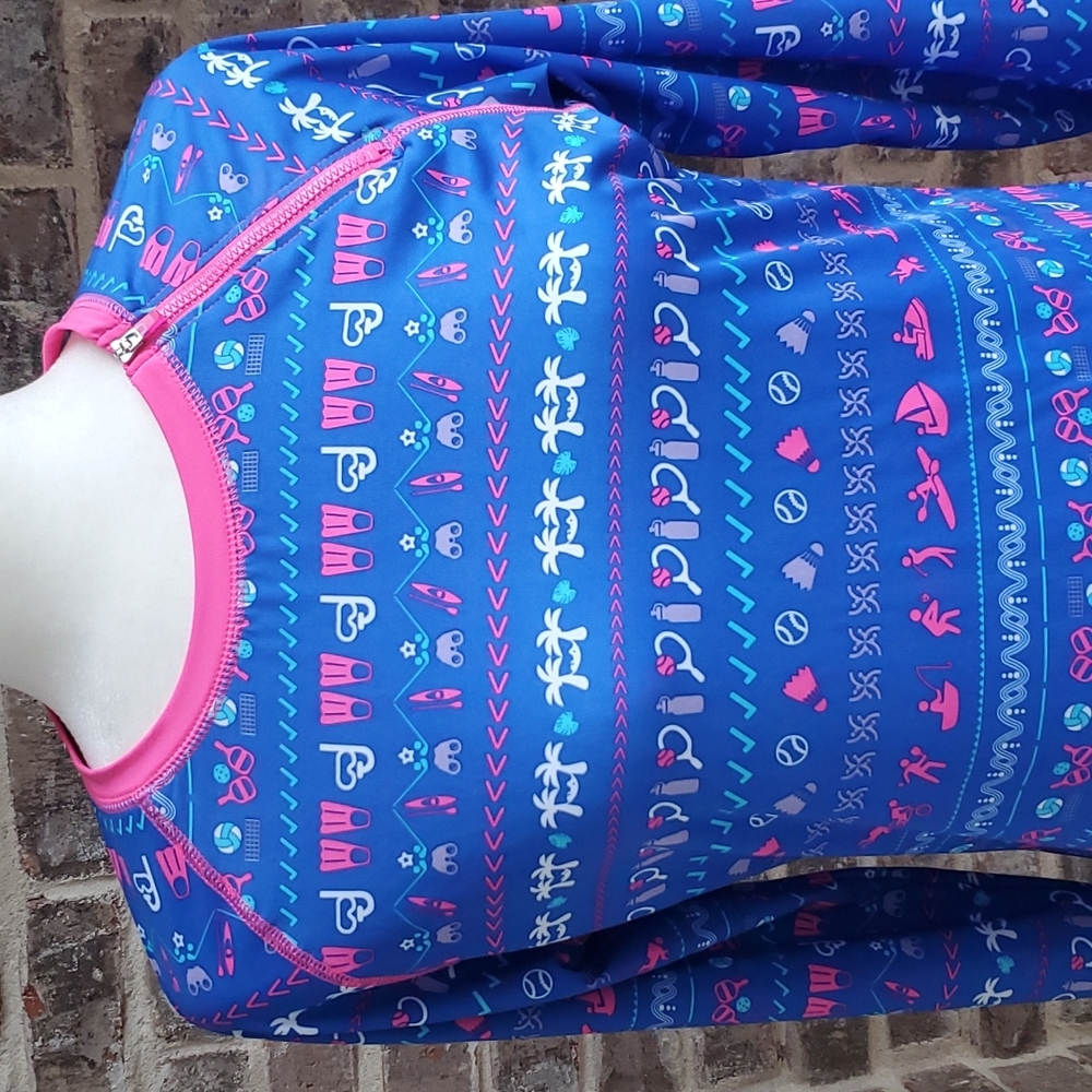 Reel Legends Keep It Cool Moisture Wicking Blue Pink Outdoors Sports Top - Picture 2 of 4